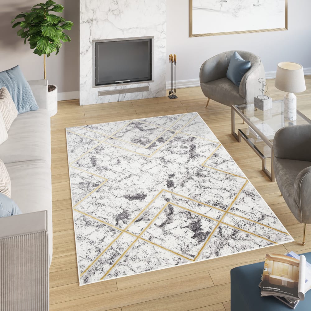 Alfombra de salón oro antracita crema 160 x 220 cm - Maisons du Monde