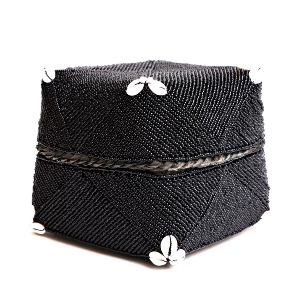 My Bliss Home Boîte en bambou et perles de verre, noir 20 x 16 cm style inspirations d'ailleurs