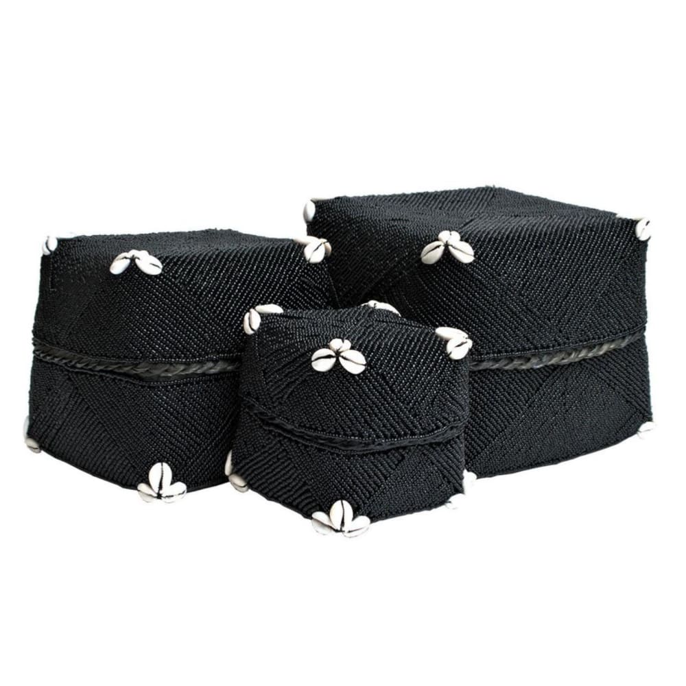 Boîte en bambou et perles de verre, noir 20 x 16 cm - Maisons du Monde