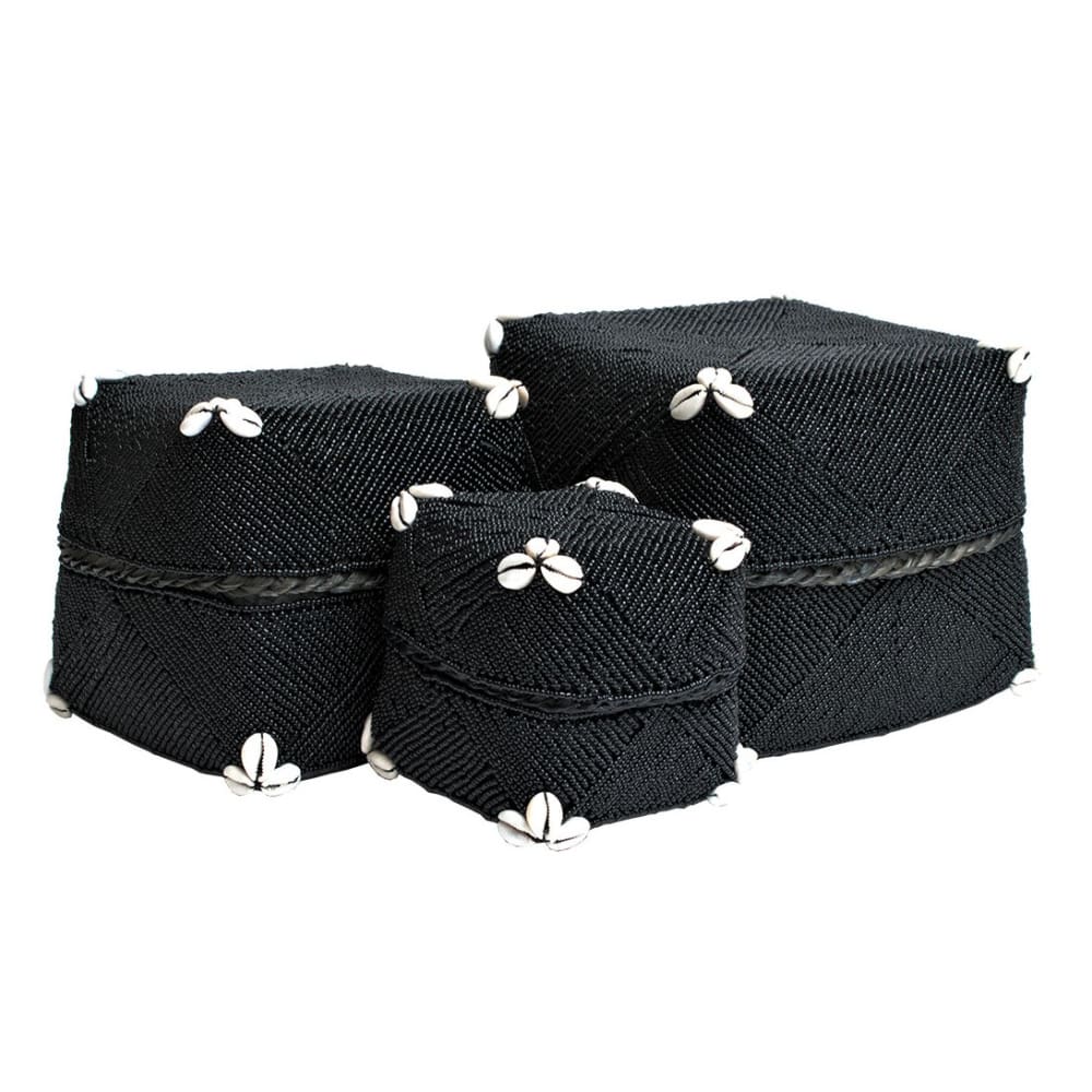 Boîte en bambou et perles, noir 18 x 15 cm - Maisons du Monde