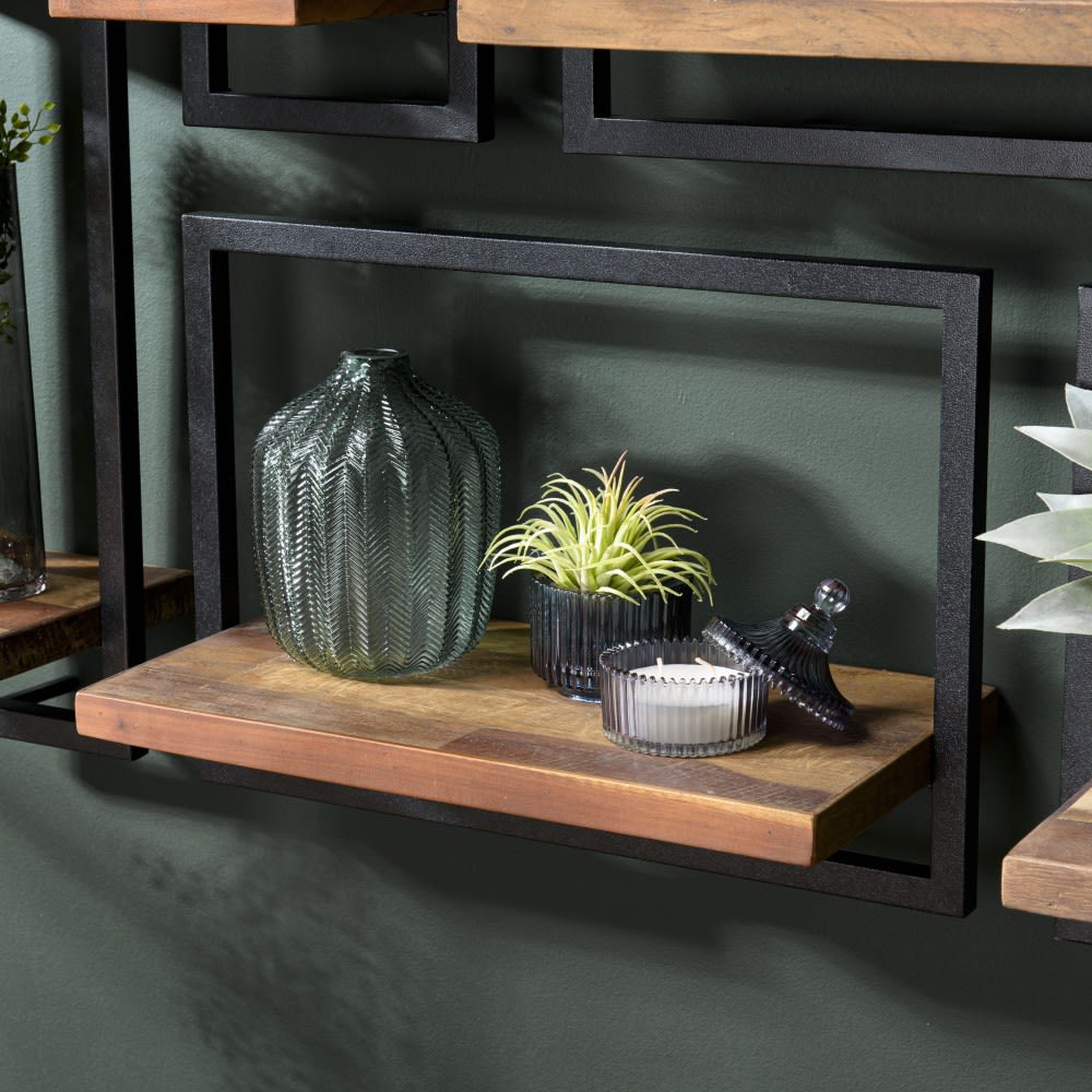 Etagère murale 1 plateau en teck recyclé et métal noir l50 - Maisons du Monde