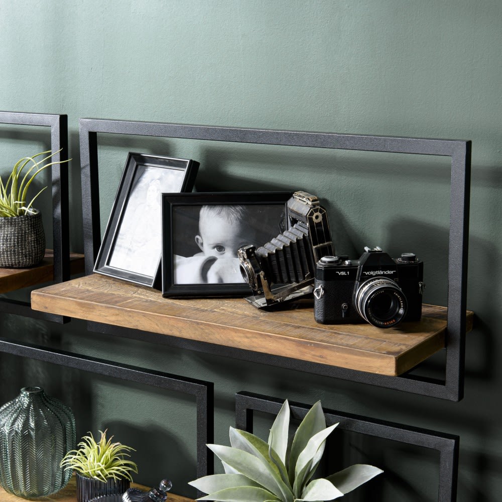 Etagère murale 1 plateau en teck recyclé et métal noir l65 - Maisons du Monde