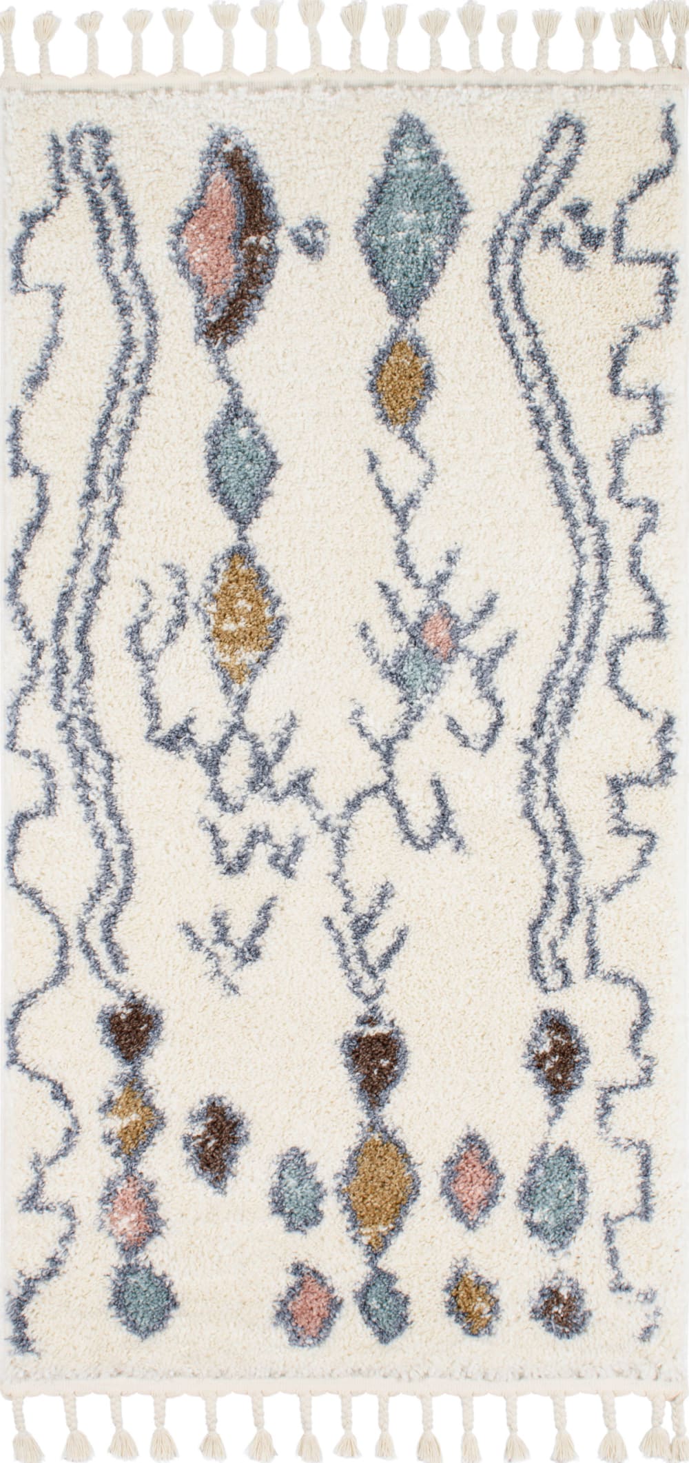 Tapis de couloir berbere crème 80x150 à frange