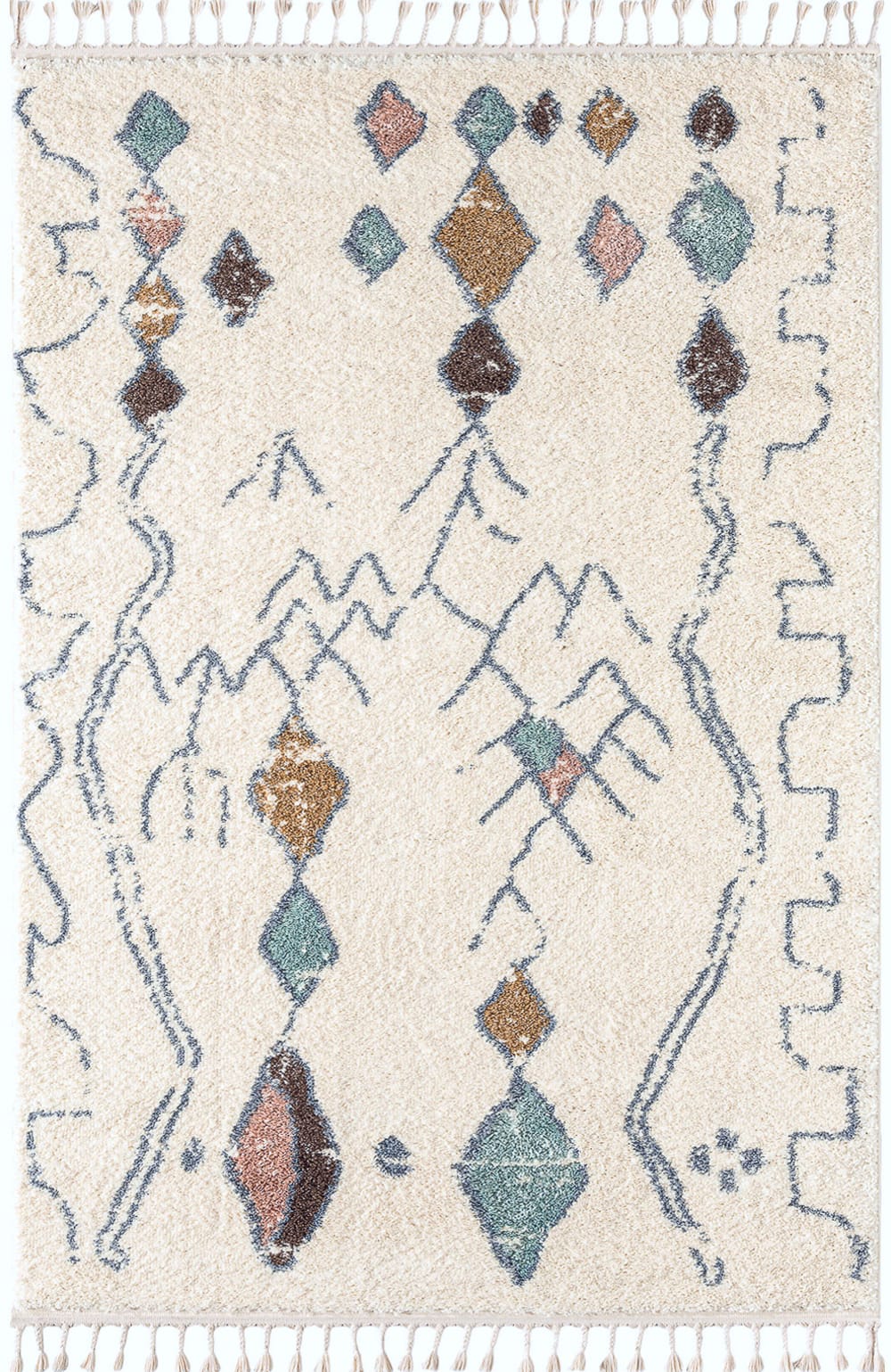 Alfombra de salon bereber crema 120x170 con flecos