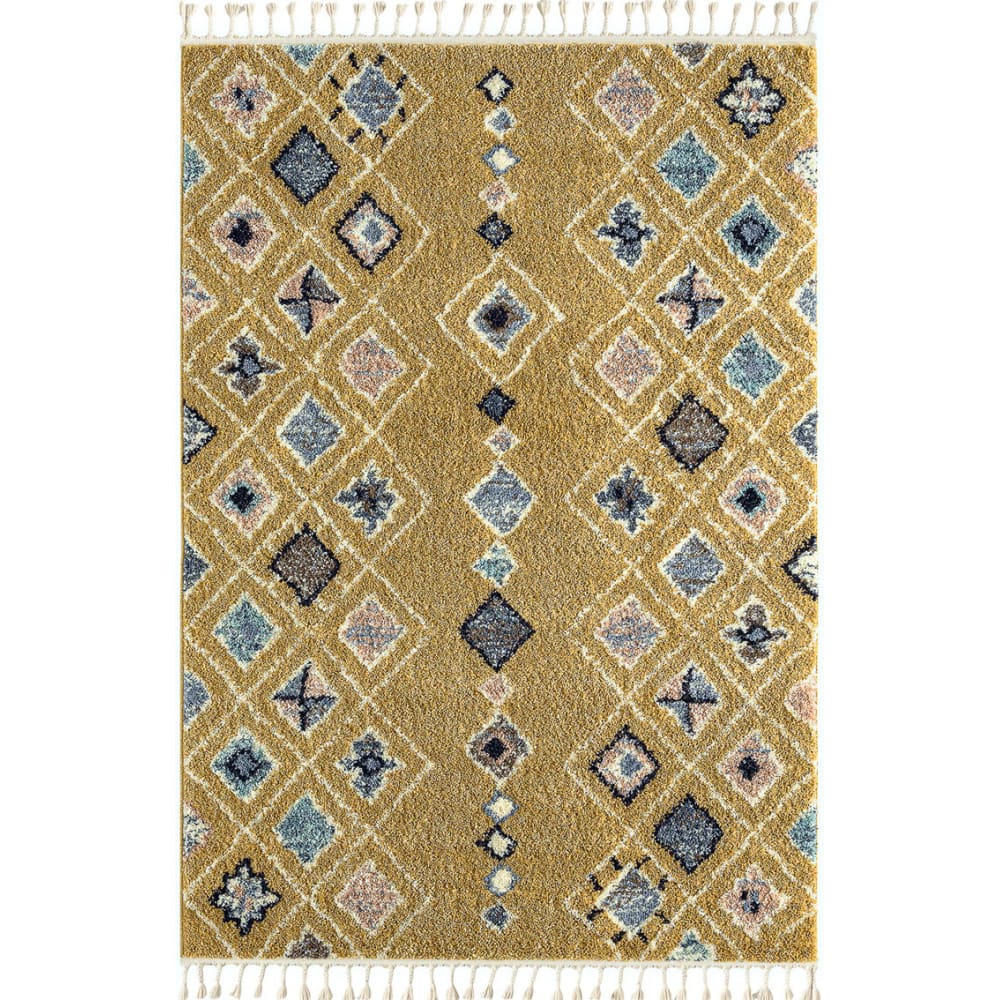 Tapis salon berbere jaune 200x290 dessin ethnique