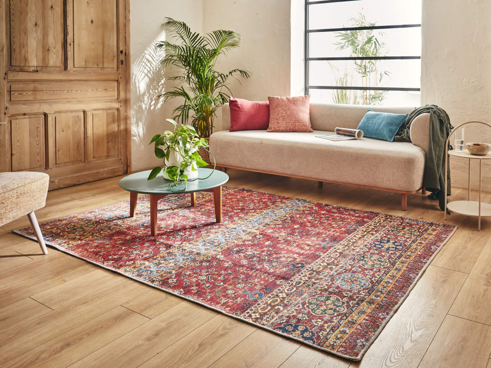 Tapis vintage lavable en machine rouge 120x170