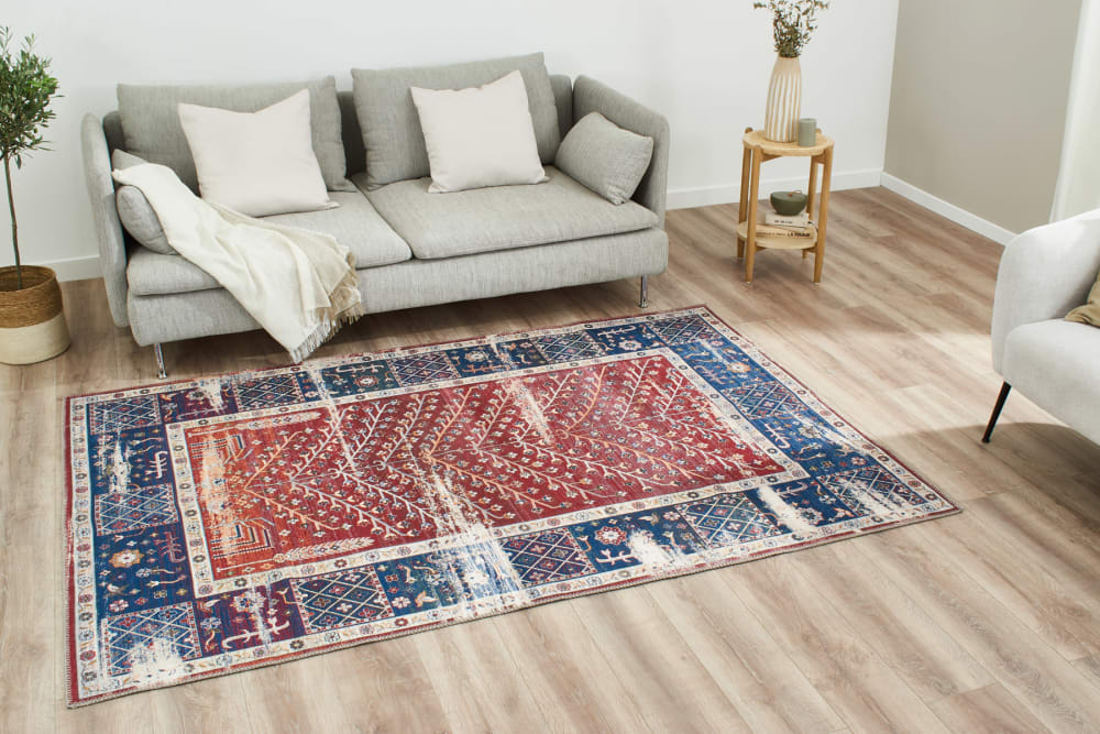 Tapis salon vintage rouge et bleu 120x170cm — vue 3