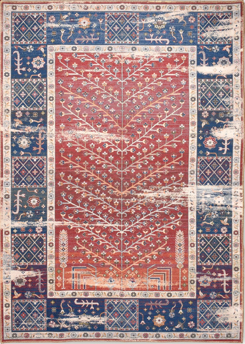 Tapis salon vintage rouge et bleu 200x290cm