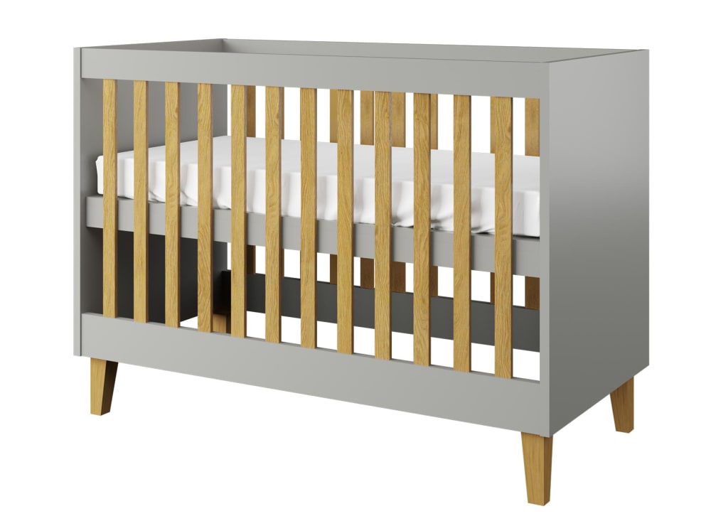 Lit bébé 60x120 Gris et Chêne (Nateo Concept) - Image 1