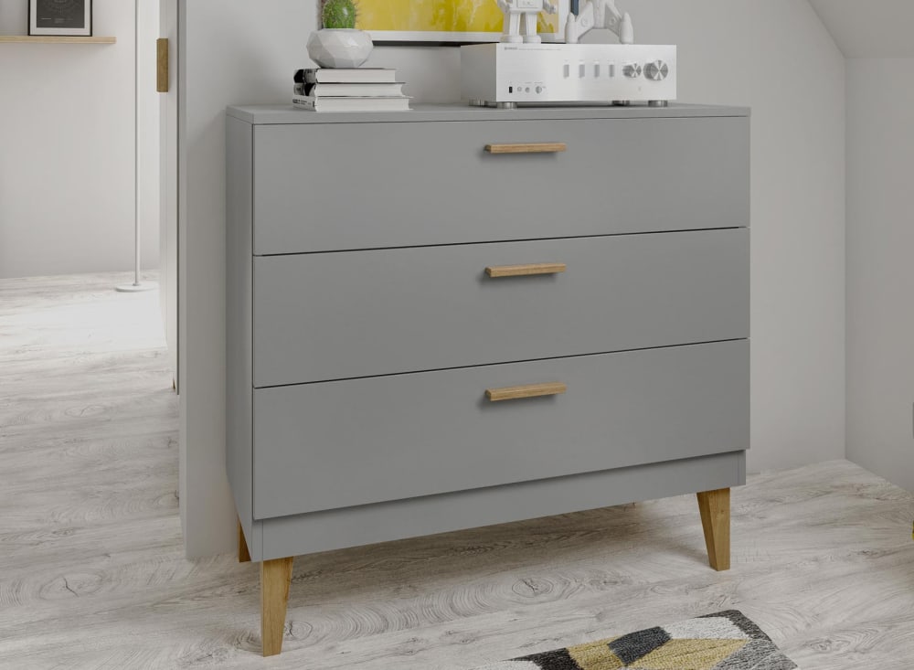 Commode 3 tiroirs Gris et Chêne (Kocot Kids) - Image 2