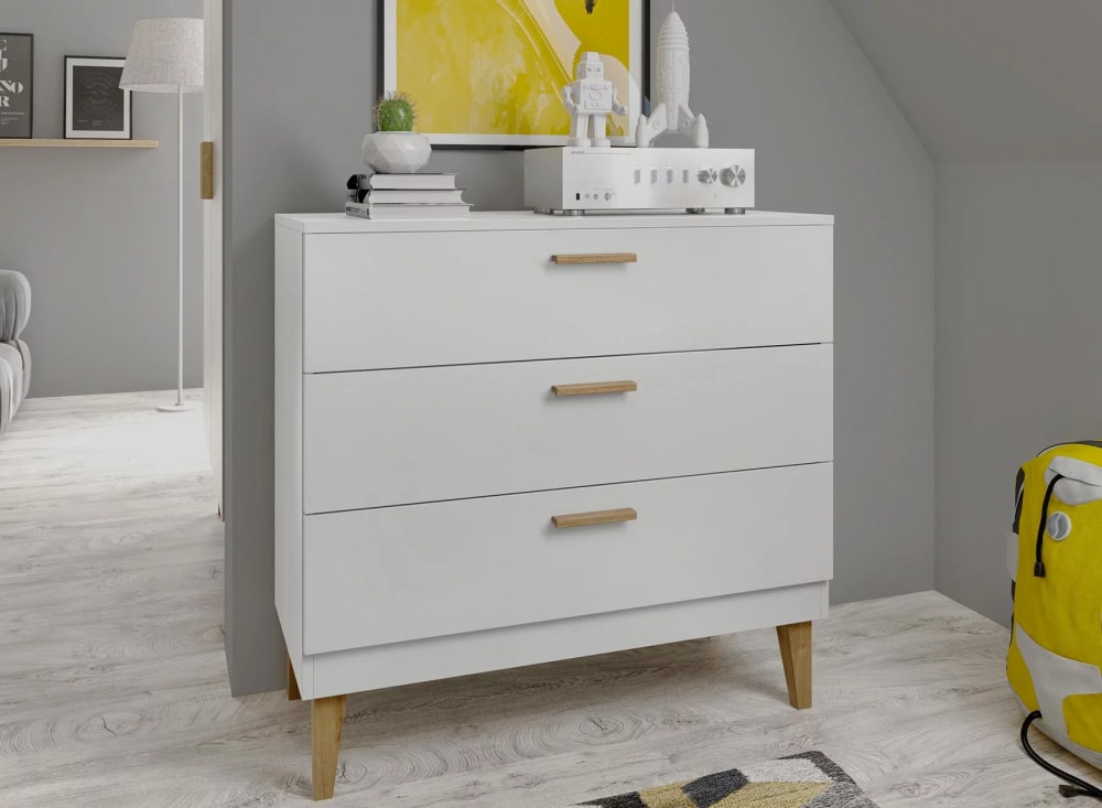 Commode 3 tiroirs Blanc et Chêne - Maisons du Monde