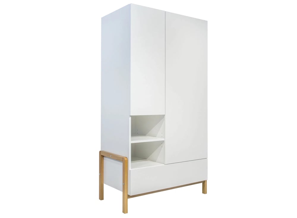 Armoire 2 portes 1 tiroir Blanc et Chêne