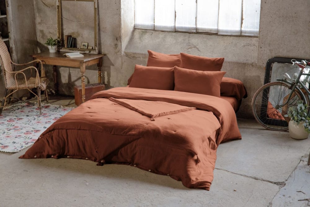Taie d'oreiller gaze de coton terracotta 60x60 cm — vue 3