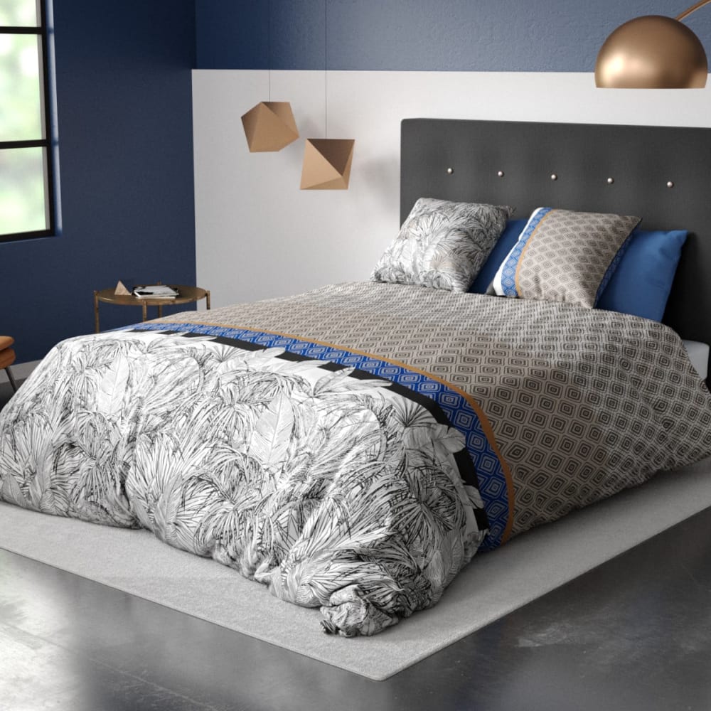 Parure housse de couette coton imprimée + 2 taies 240x220 cm