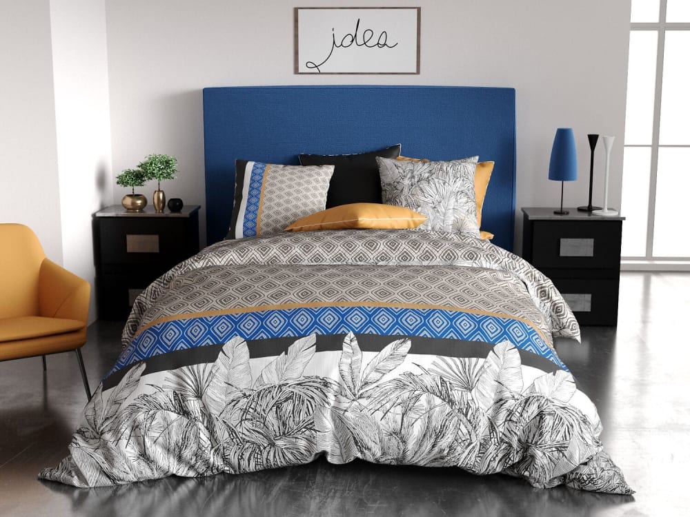 Parure housse de couette coton imprimée + 2 taies 260x240 cm