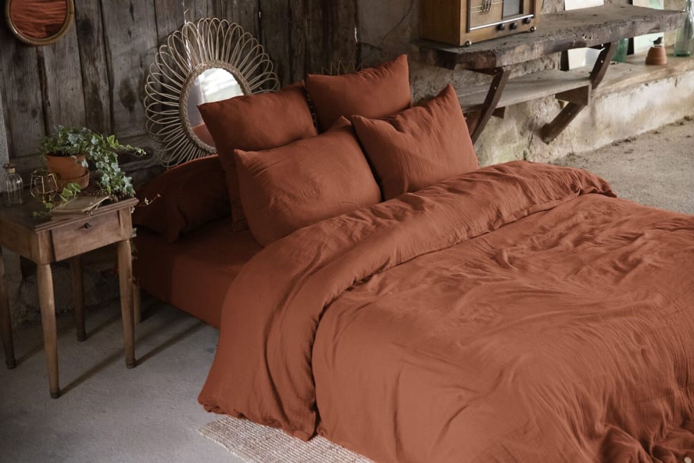 Housse de couette gaze de coton terracotta 140x200 cm