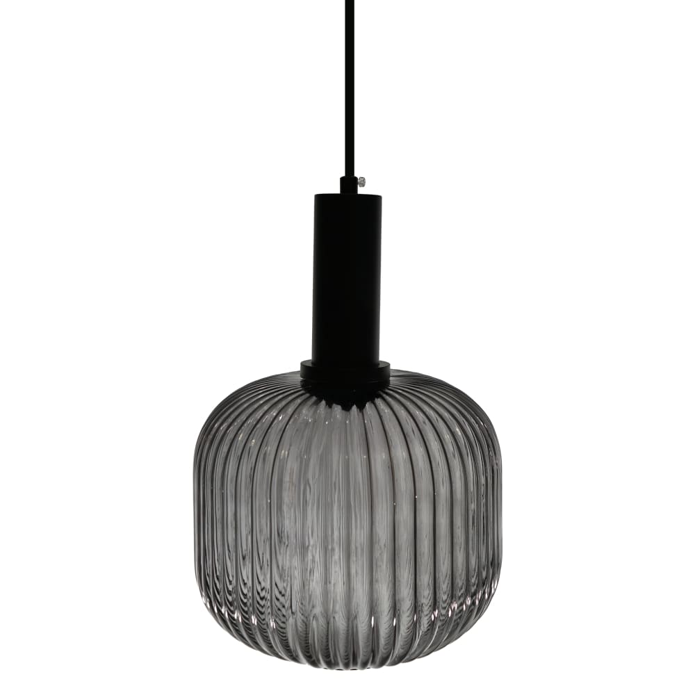 Suspension de plafond avec abat-jour en verre fumé rainuré (e27)