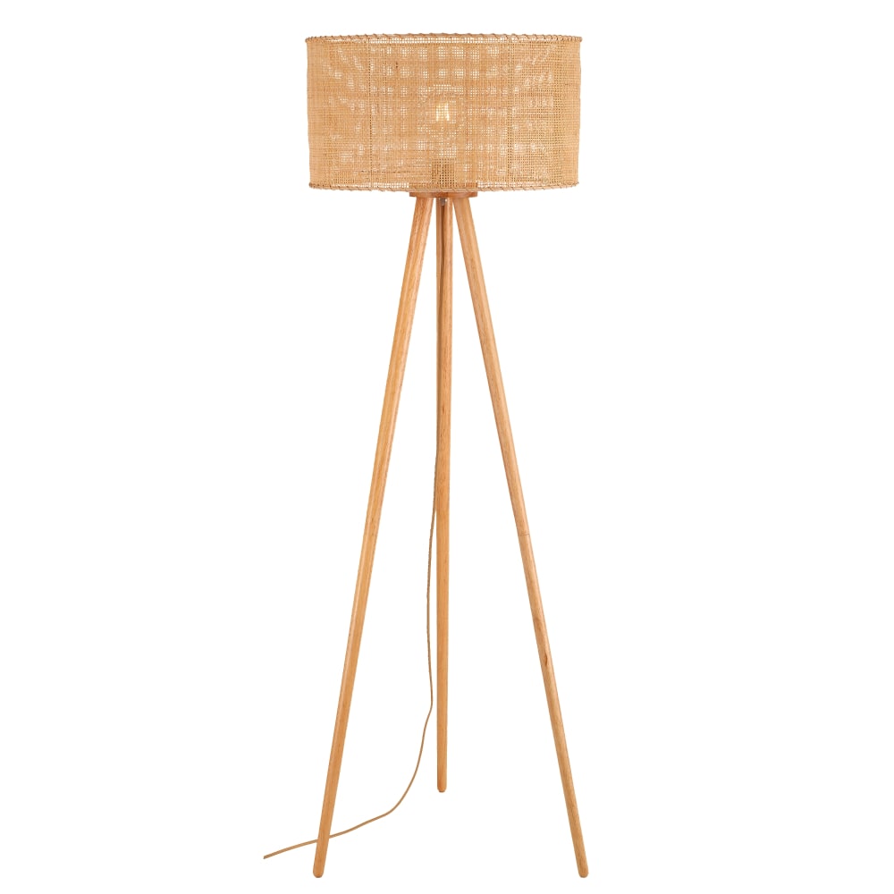 Sulion Lampadaire trépied en rotin naturel et bois (e27) Marron