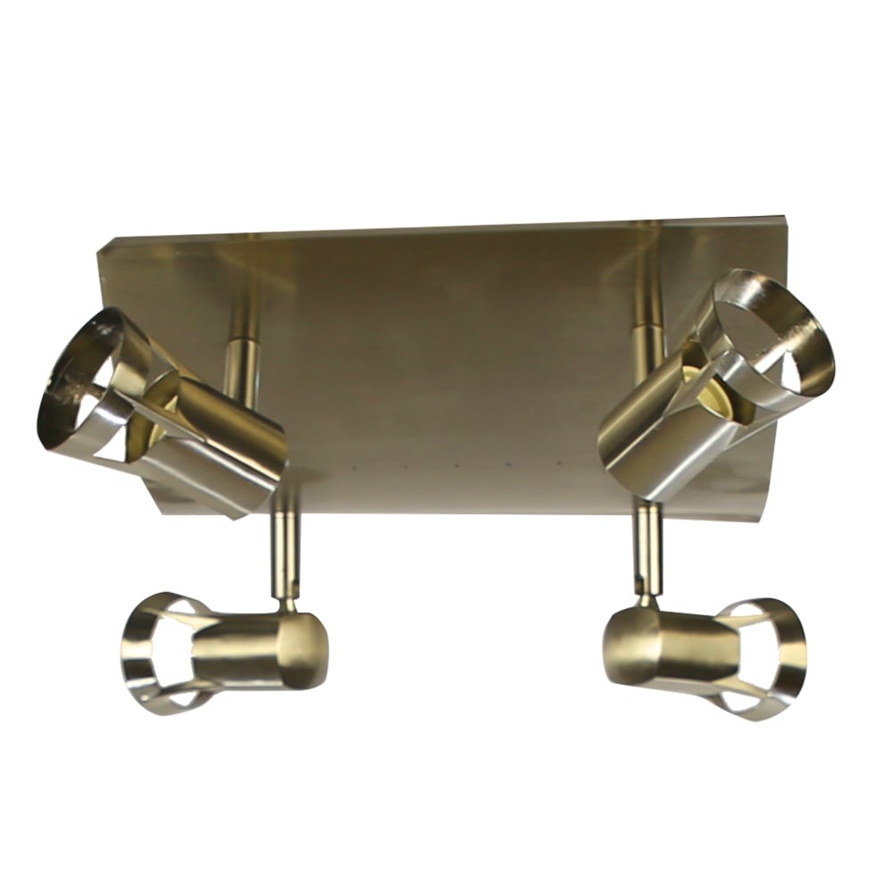 Plafonnier en métal en finition vieux cuir et avec 4 projecteurs