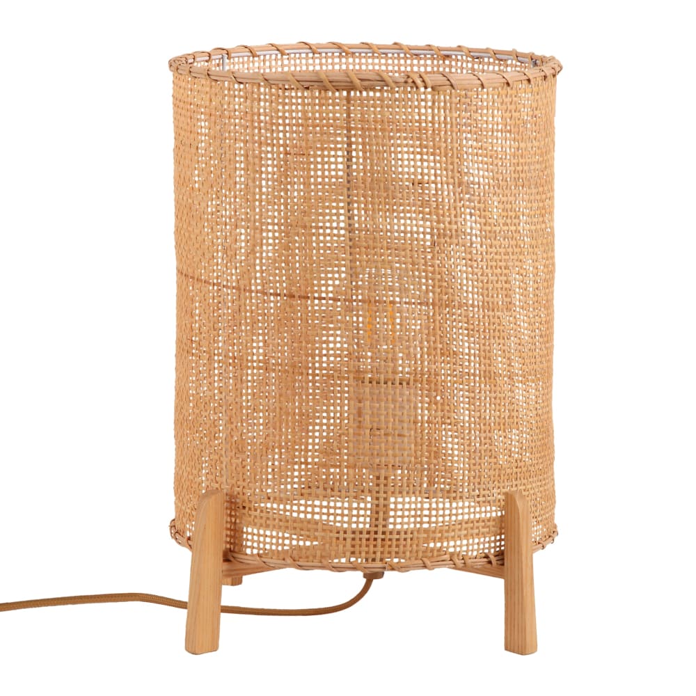 Lámpara de mesa de ratán y madera e27