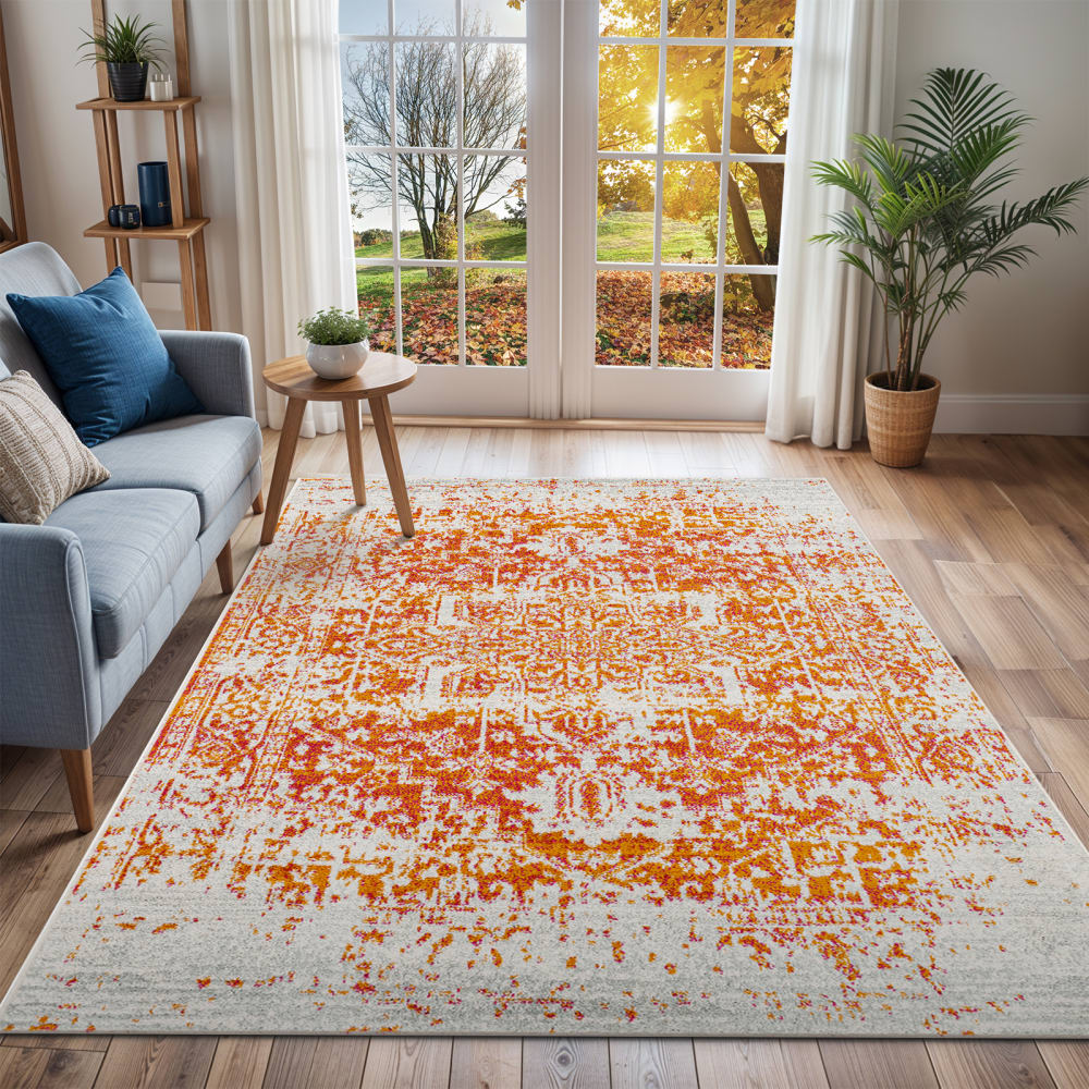 Tapis vintage oriental orange/blanc 160x220 — vue 3