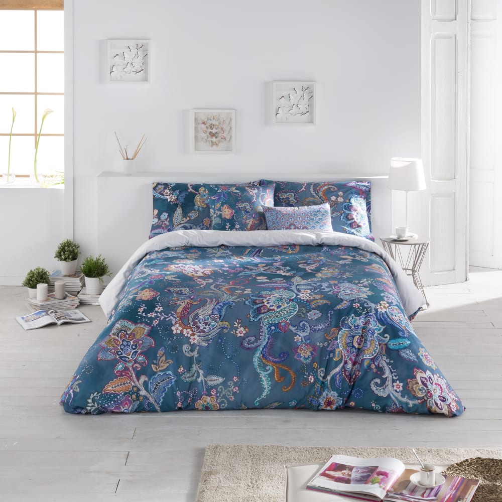 Housse de couette imprimé en percale coton bleu 220x220 cm — vue 3
