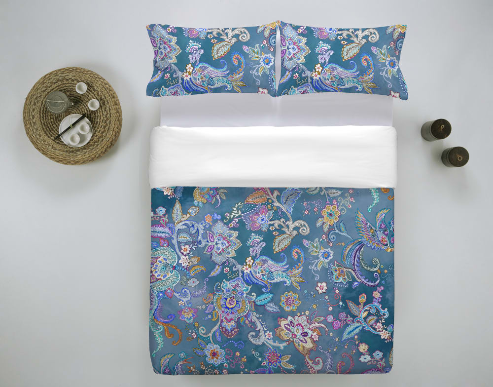 Housse de couette imprimé en percale coton bleu 220x220 cm — vue 4