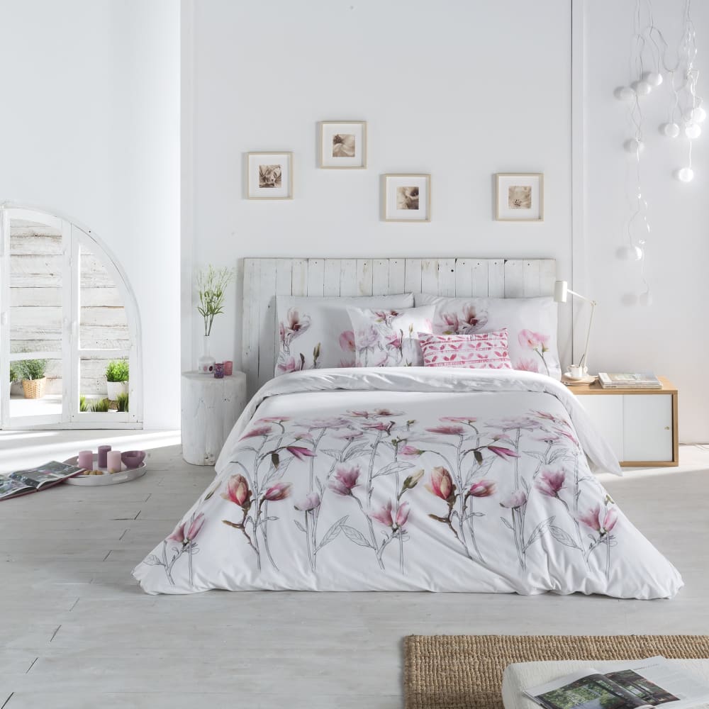 Housse de couette imprimé floral en percale coton blanc 200x200 cm — vue 3