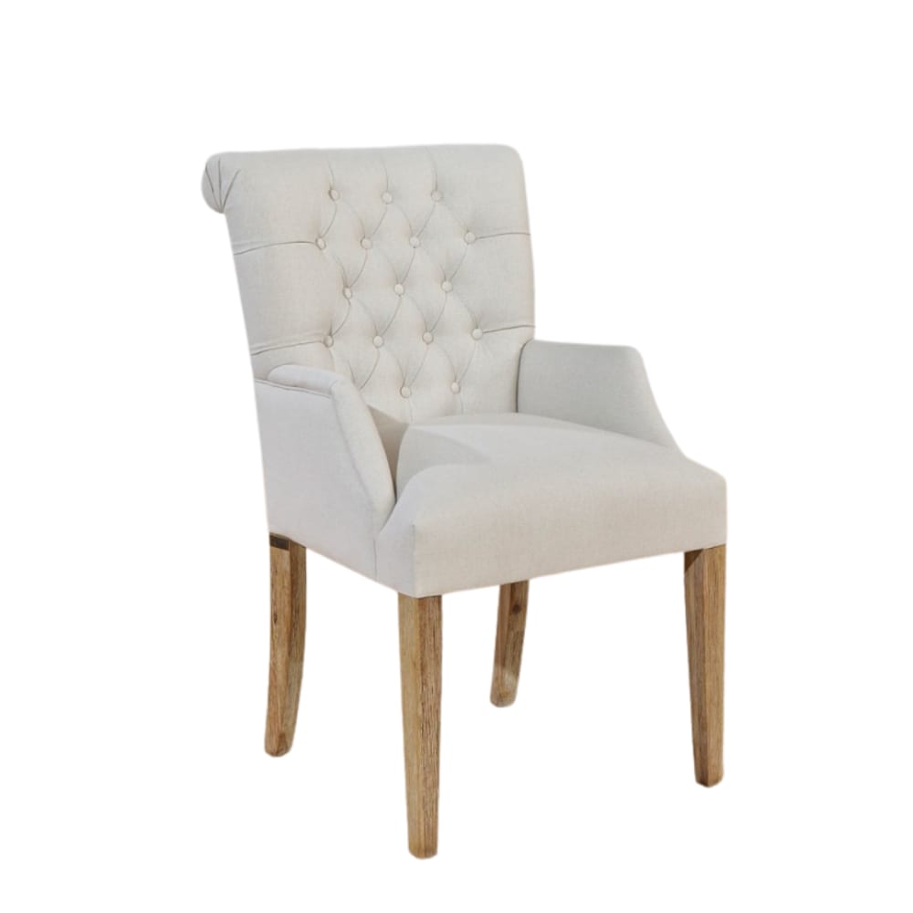Fauteuil de table capitonné style contemporain en hévéa et ficelle