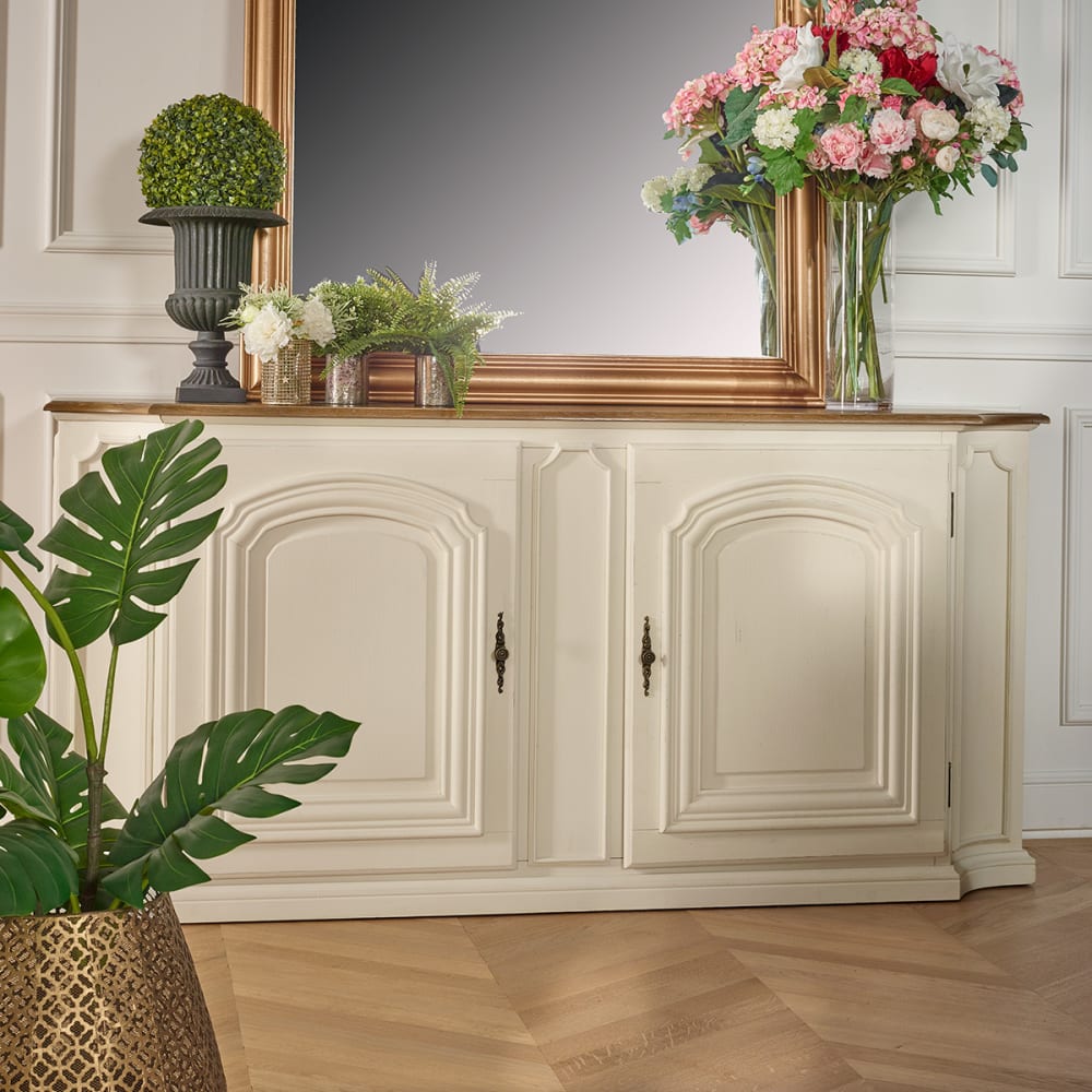 Buffet style shabby chic, plateau chêne, 2 portes
