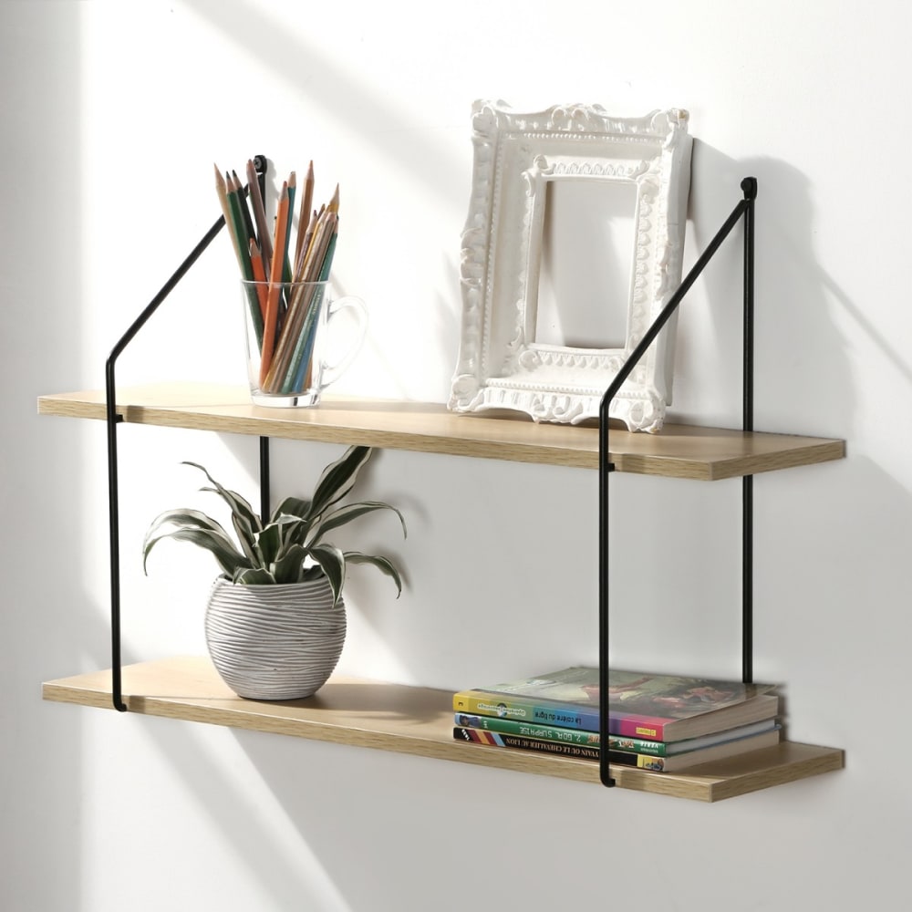 Étagère murale 2 niveaux décor bois l60 cm - Maisons du Monde