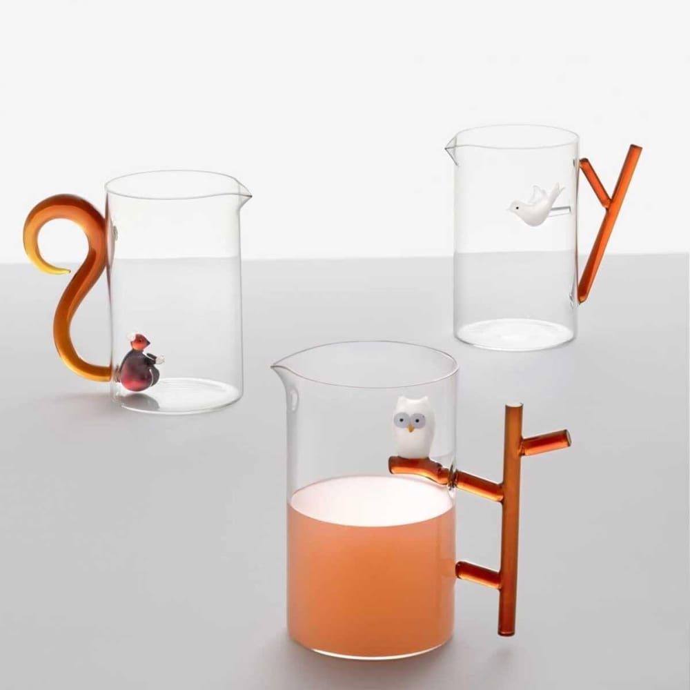 Krug aus Borosilikatglas, Vögelchen, weiß/braun, 1500 ml -