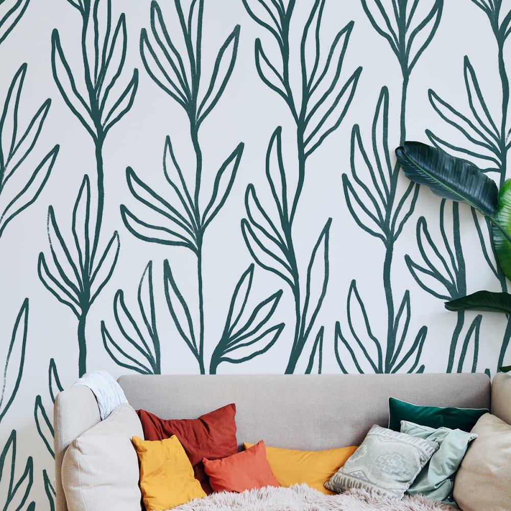 Papel pintado panorámico hojas, verde 340 x 250cm