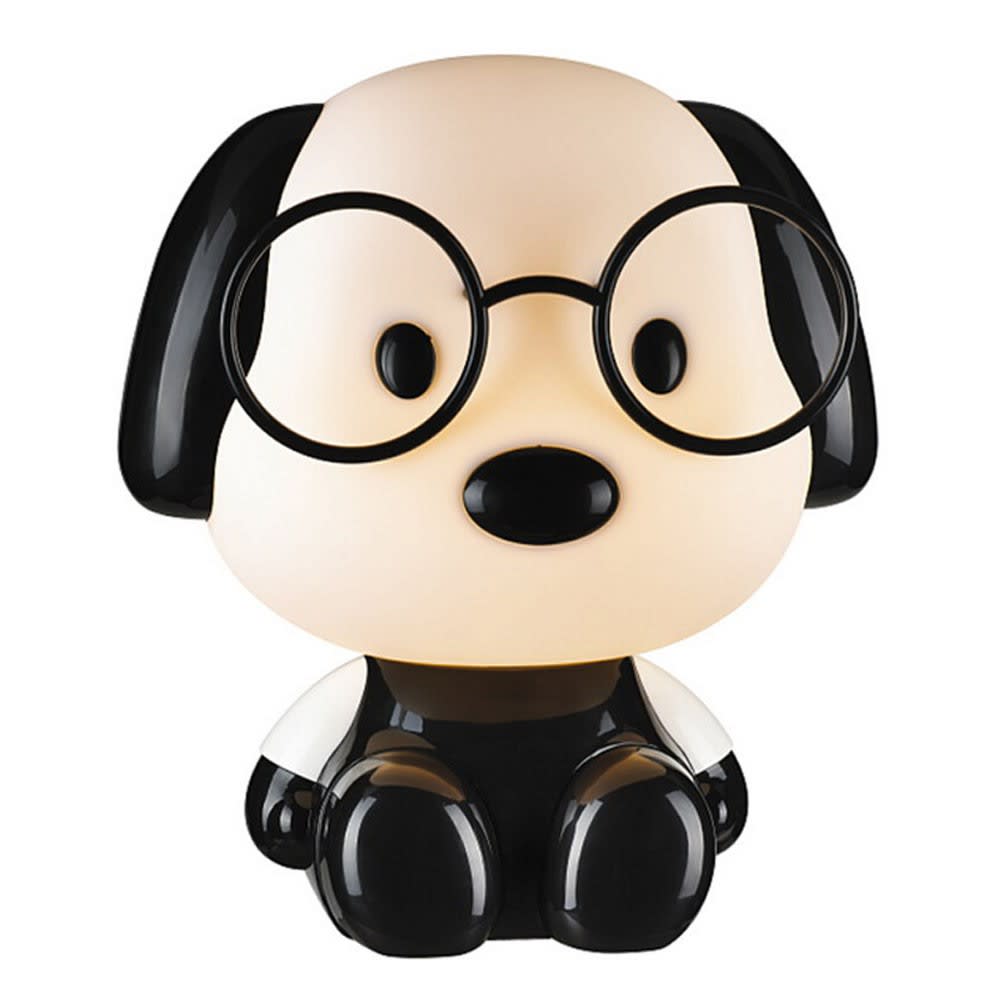 Lámpara de mesa infantil negro y blanco con forma de perro