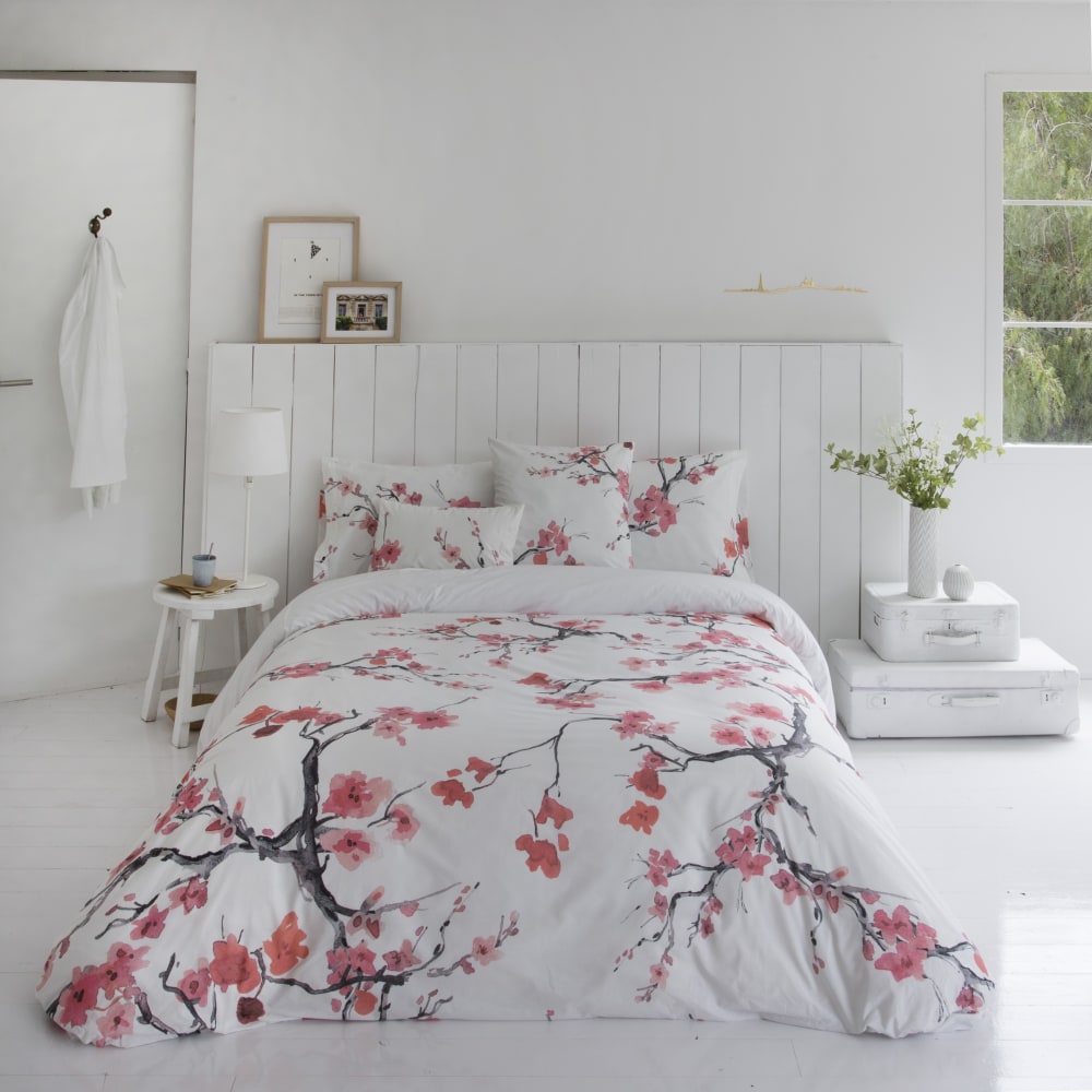 Housse de couette imprimé floral en percale coton rouge 200x200 cm — vue 3