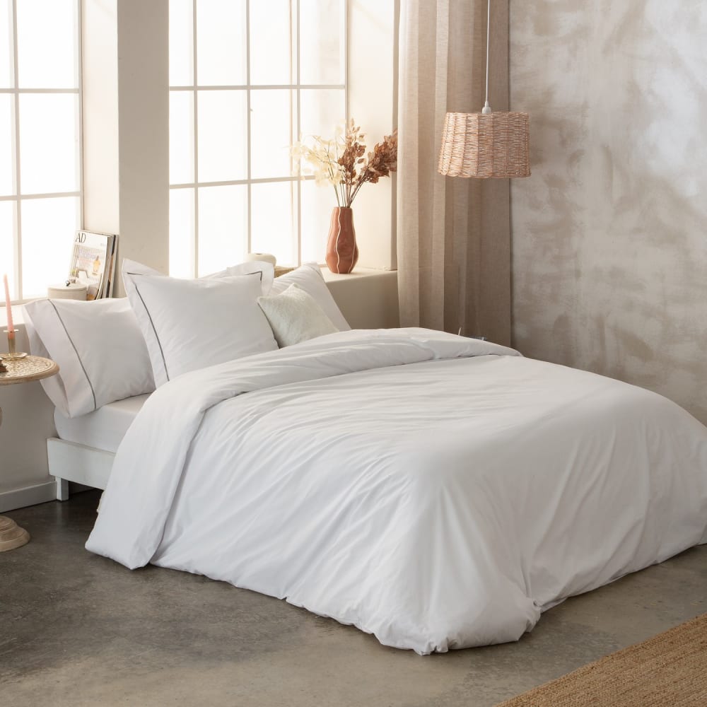 Housse de couette en percale coton blanc 150x220 cm — vue 4