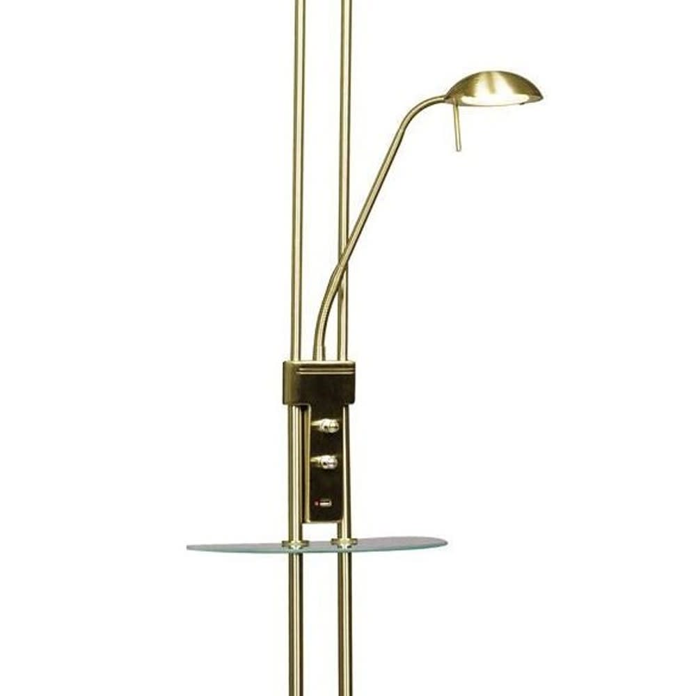 Lampadaire LED 18W+5W en métal couleur cuir avec étagère en verre