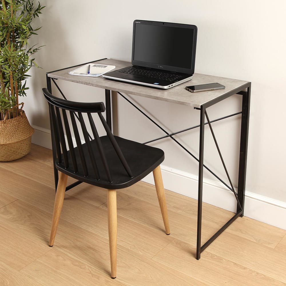 Bureau pliant en aggloméré imitation bois et métal gris - Maisons du Monde