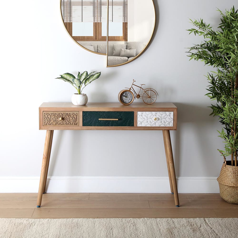 Consola con 3 cajones en aglomerado efecto madera verde - Maisons du Monde