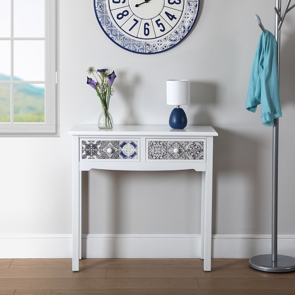 Console d'entrée avec 2 tiroirs en aggloméré blanc