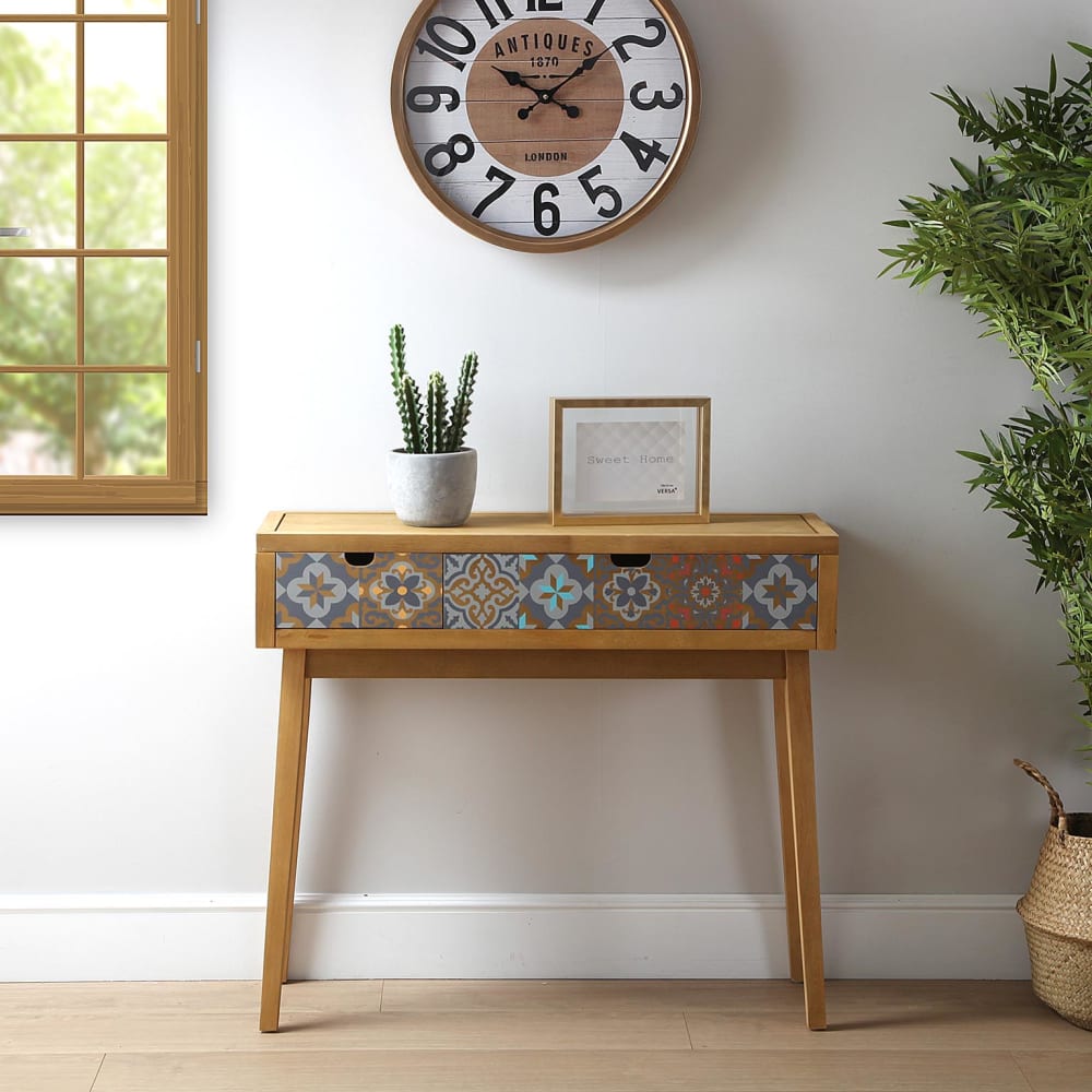 Console d'entrée avec 2 tiroirs en bois de pin gris