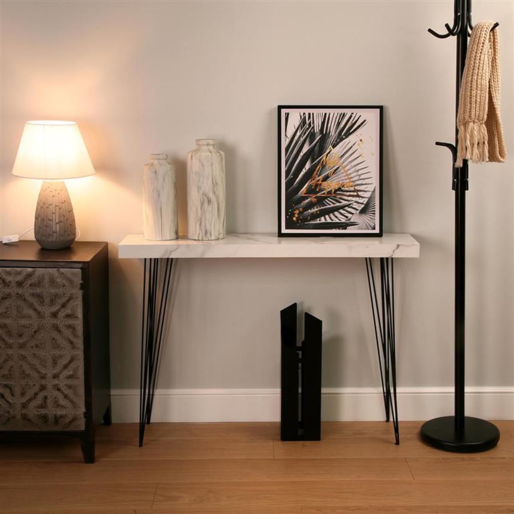 Console d'entrée en aggloméré imitation bois et métal gris et blanc