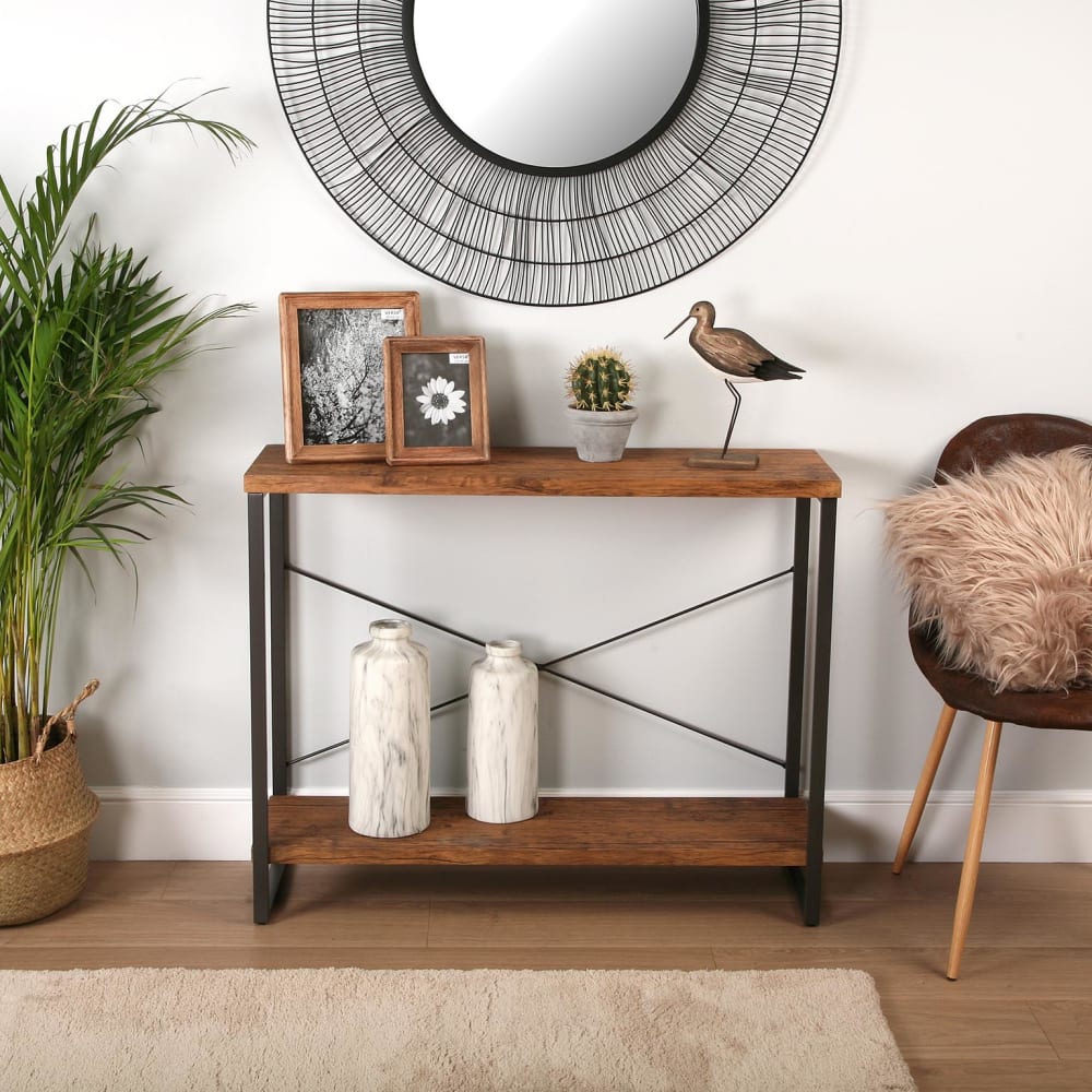 Consola recibidor de entrada en aglomerado efecto madera y metal negro - Maisons du Monde