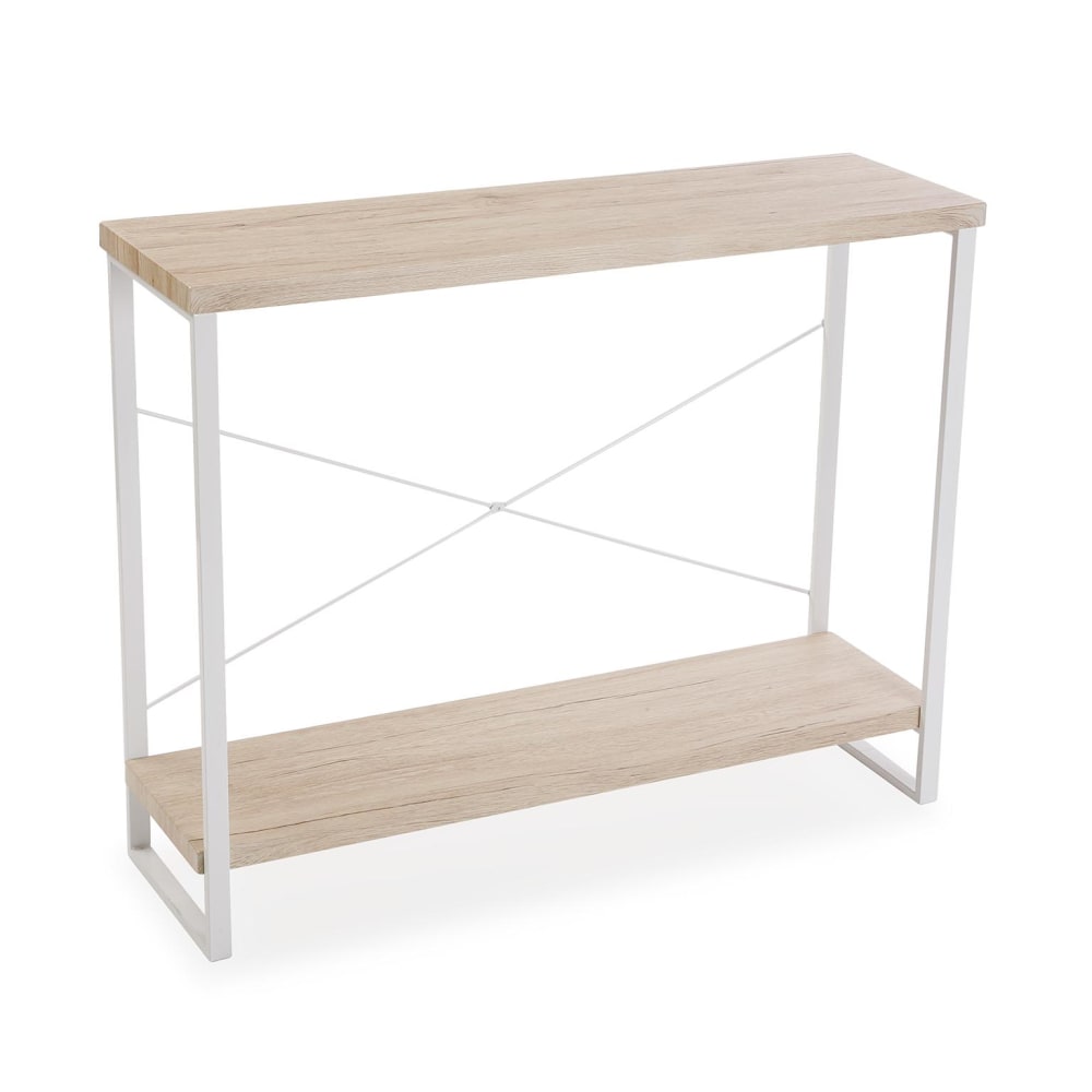 Consola de entrada en aglomerado efecto madera y metal blanco