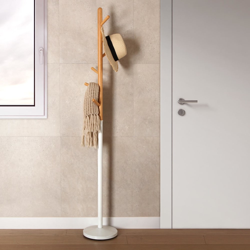 Porte manteau sur pied pour entrée ou couloir en métal blanc