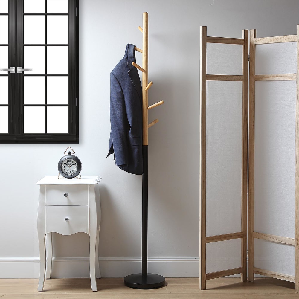 Porte manteau sur pied pour entrée ou couloir en métal noir