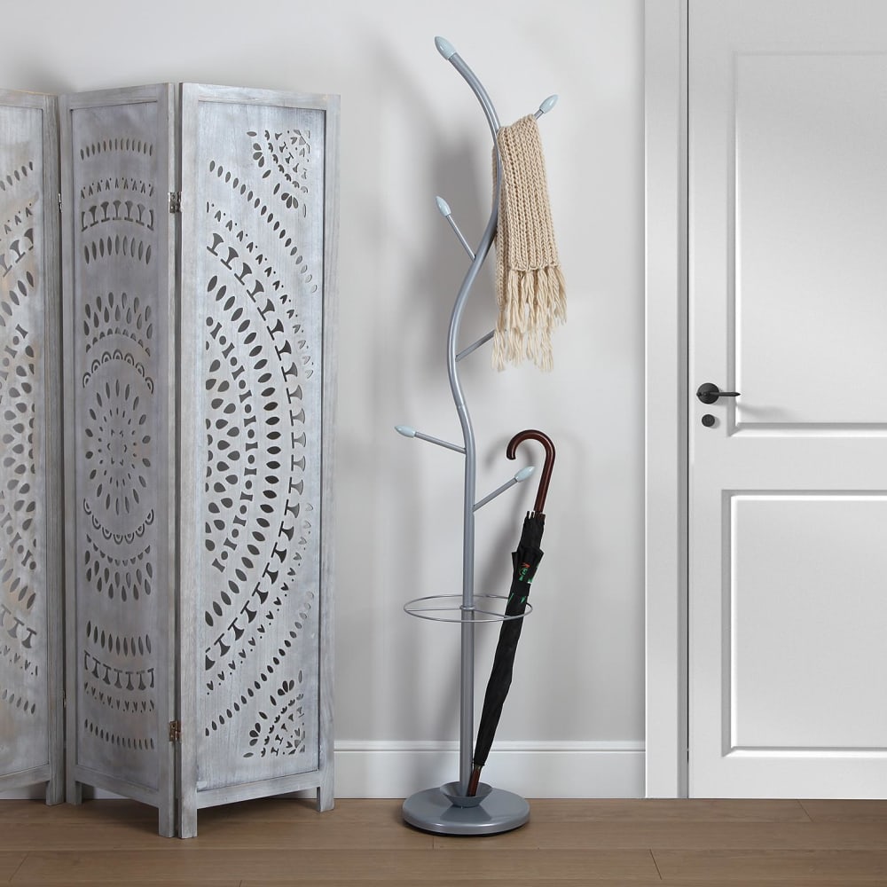Porte manteau sur pied avec porte parapluie en métal gris — vue 3