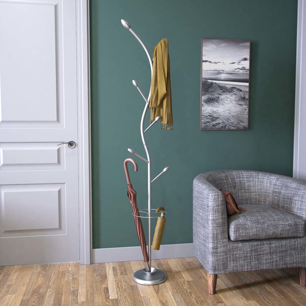 Porte manteau sur pied avec porte parapluie en métal gris — vue 4