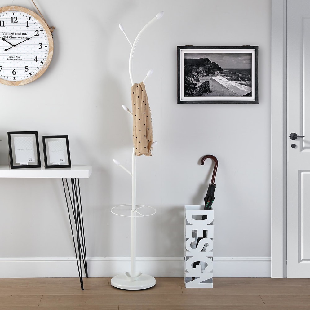Portemanteau sur pied avec porte-parapluies en métal blanc - Maisons du Monde