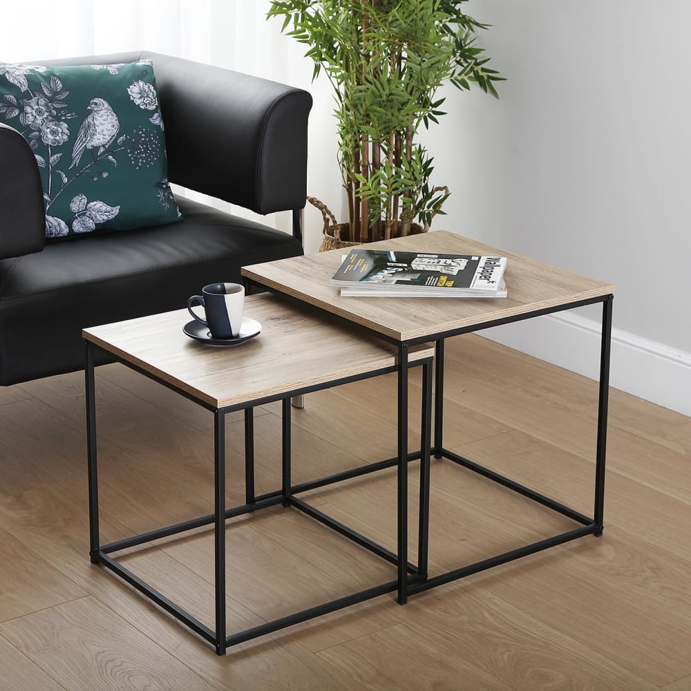 Mesa auxiliar (set de 2) en aglomerado efecto madera y metal marrón - Maisons du Monde